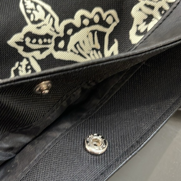 Floral Black and Ivory Tote Bag Faux And Canvas Snap Closure Lined Beach - Picture 10 of 11